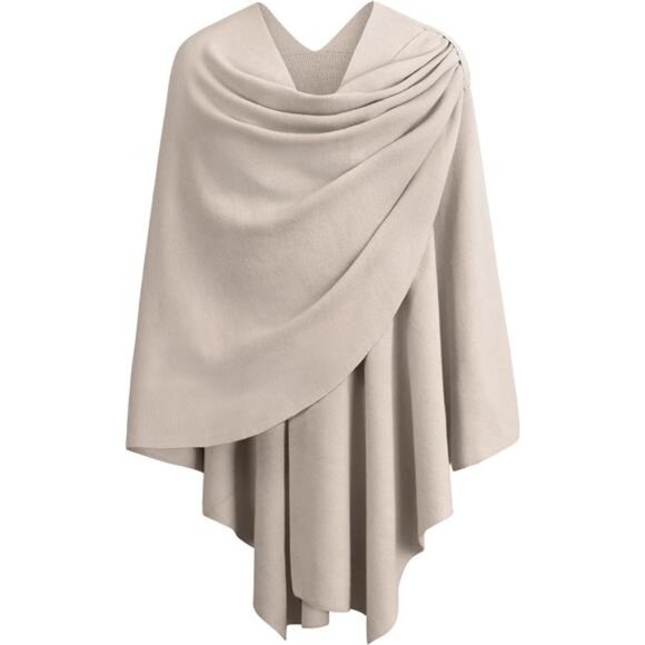 Womens Large Cross Front Poncho Sweater 1-warm Oatmeal